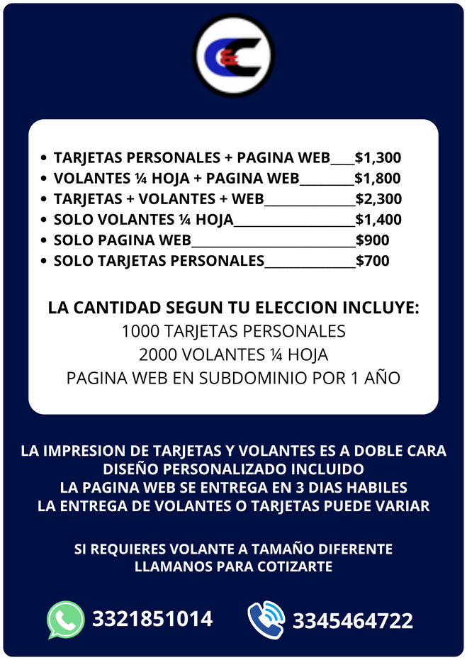 costos accesibles de tarjetas, paginas web, volantes y publicidad de crecicomercio