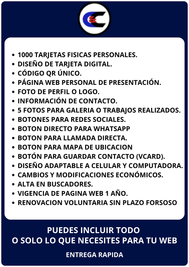 descripcion de lo que incluye el servicio de tarjetas personales con qr y paginas web proporcionadas por crecicomercio